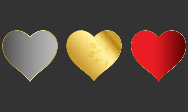 心形与心形矢量 情人节的完美象征 金色的心 透明的心 — 图库矢量图片