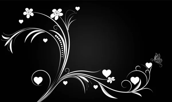 Kalp Çiçekli Çiçek Süsü Tasarımı Çiçek Girdabı Tasarımı Siyah Çiçek — Stok Vektör