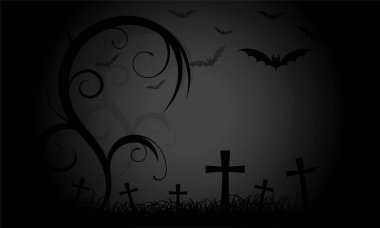 Mezar ve yarasa desenli çiçekli süs tasarımı, çiçekli girdap tasarımı, siyah arkaplanlı illüstrasyon, karanlık gece vektörü ep10 konsepti