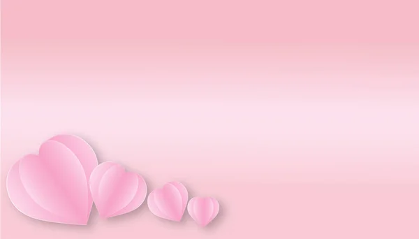 情人节的概念与粉红的纸心在角落里 剪纸风格 爱的矢量符号 柔和的粉红渐变背景 — 图库矢量图片