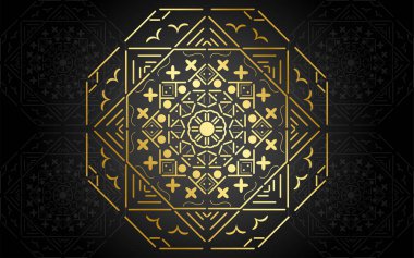 Altın rengi lüks mandala tasarımı, siyah arka planlı Vektör mandala desenleri.