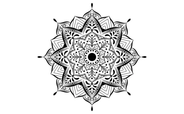 Modèle Circulaire Fleur Mandala Avec Noir Blanc Motifs Floraux Mandala — Image vectorielle