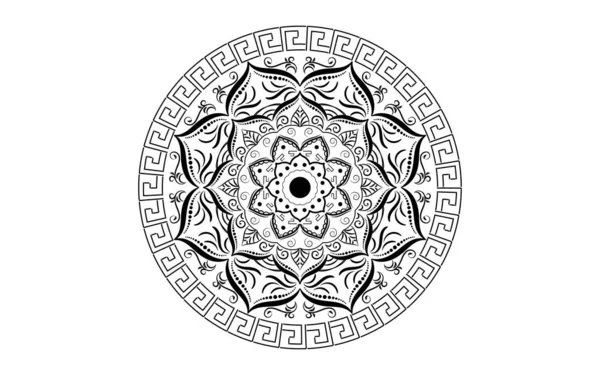 Körkörös Minta Virág Mandala Fekete Fehér Vector Mandala Virágos Minták — Stock Vector