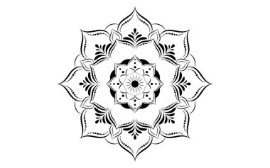Siyah beyaz mandalanın dairesel desenli çiçeği, beyaz arka planlı Vektör mandala desenleri.