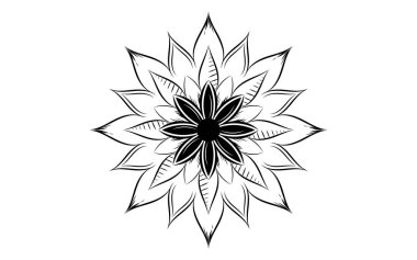 Siyah beyaz mandalalı çember desenli taç yaprağı, vektör mandala gevşeme desenleri beyaz arkaplan, el çizimi desen, konsept meditasyonu ve rahatlama. 