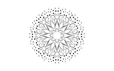 Siyah beyaz mandalalı çember desenli taç yaprağı, vektör mandala gevşeme desenleri beyaz arkaplan, el çizimi desen, konsept meditasyonu ve rahatlama.