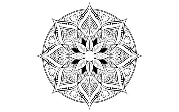 Circle Pattern Petal Flower Mandala Black White Vector Floral Mandala — 스톡 벡터