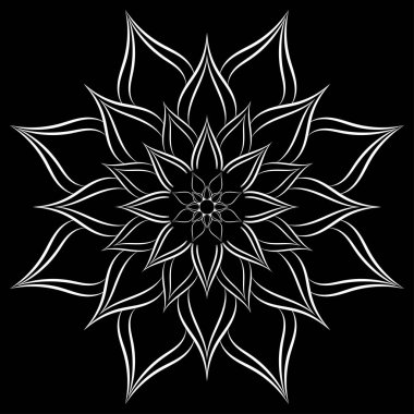Siyah beyaz mandalalı çember desenli taç yaprağı, vektör mandala gevşeme desenleri beyaz arkaplan, el çizimi desen, konsept meditasyonu ve rahatlama.