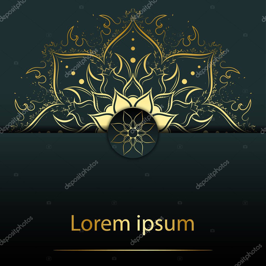 Circle pattern petal flower of mandala with gold color,Vector floral power mandala unique design with green jade background,Hand drawn pattern,concept Soul power,spiritual
