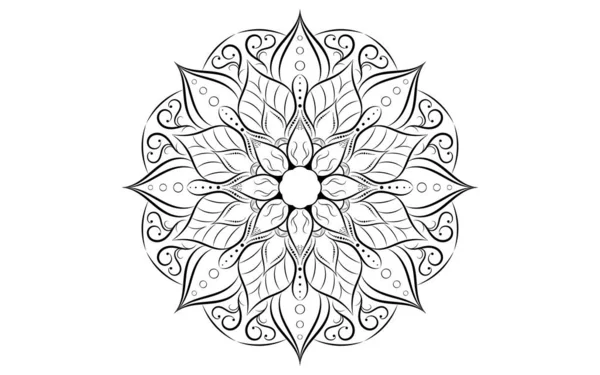 黒と白の曼荼羅の円型の花弁の花 白の背景とユニークなデザインベクトル曼荼羅の花のリラクゼーションパターン 手描きのパターン コンセプト瞑想とリラックス — ストックベクタ