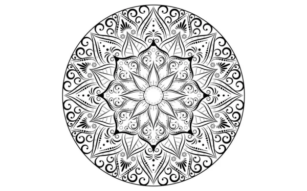 Κυκλικό Μοτίβο Πέταλο Λουλούδι Της Μαντάλα Μαύρο Και Άσπρο Διάνυσμα — Διανυσματικό Αρχείο