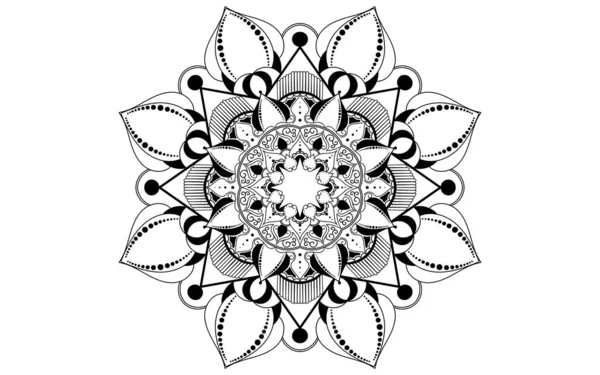 Cirkel Mönster Kronblad Blomma Mandala Med Svart Och Vitt Vector — Stock vektor