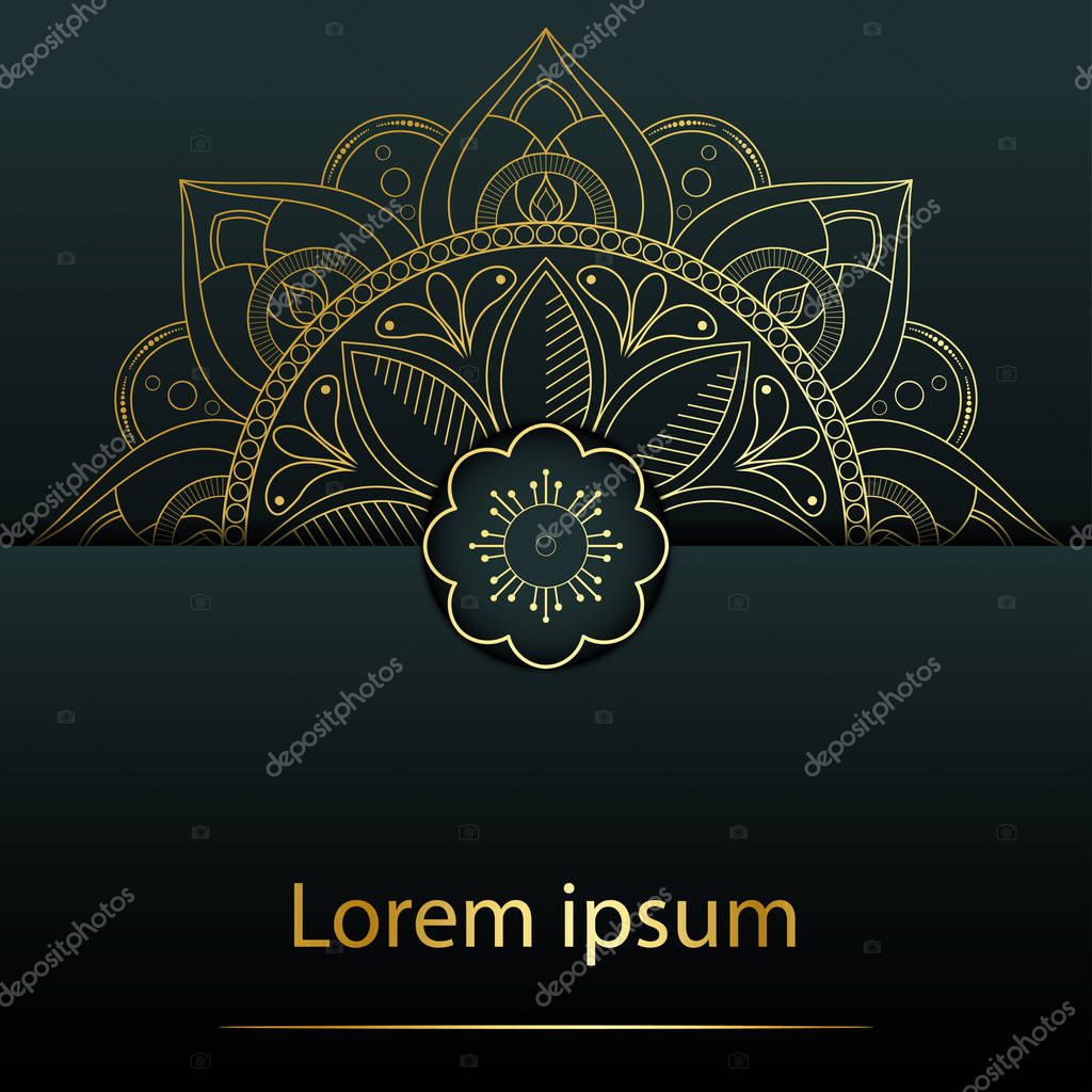 Circle pattern petal flower of mandala with gold color,Vector floral power mandala unique design with green jade background,Hand drawn pattern,concept Soul power,spiritual