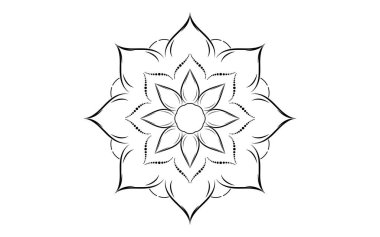 Siyah beyaz mandalalı çember desenli taç yaprağı, vektör mandala gevşeme desenleri beyaz arkaplan, el çizimi desen, konsept meditasyonu ve rahatlama.