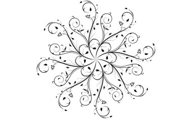 Siyah beyaz mandalalı çember desenli taç yaprağı, vektör mandala gevşeme desenleri beyaz arkaplan, el çizimi desen, konsept meditasyonu ve rahatlama.