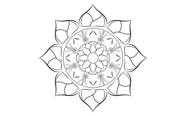 Siyah beyaz mandalalı çember desenli taç yaprağı, vektör mandala gevşeme desenleri beyaz arkaplan, el çizimi desen, konsept meditasyonu ve rahatlama.