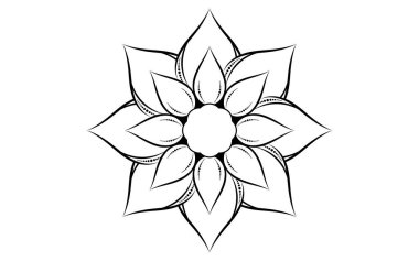 Siyah beyaz mandalalı çember desenli taç yaprağı, vektör mandala gevşeme desenleri beyaz arkaplan, el çizimi desen, konsept meditasyonu ve rahatlama.