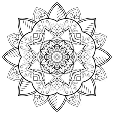 Mandala 'nın çiçek desenli dairesi, Vektör mandala gevşeme desenleri doğa tarzıyla benzersiz tasarım, el çizimi desen, sayfa dekorasyon kartları için mandala şablonu, kitap, logolar.