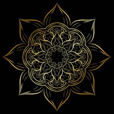 Çiçek desenli mandala çiçekleri, Vector mandala desenli el yapımı dekoratif elementler. Boyama kitabı sayfası için tasarım. Siyah arkaplanda izole