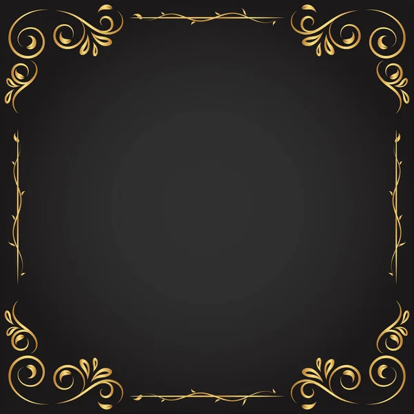 Klasik çiçek süsü kenarı, el çizimi dekoratif unsur, siyah arkaplanlı altın çiçeklerin vektör çizimi, sayfa dekorasyon kartları, düğün, pankart için Retro tasarım şablonu