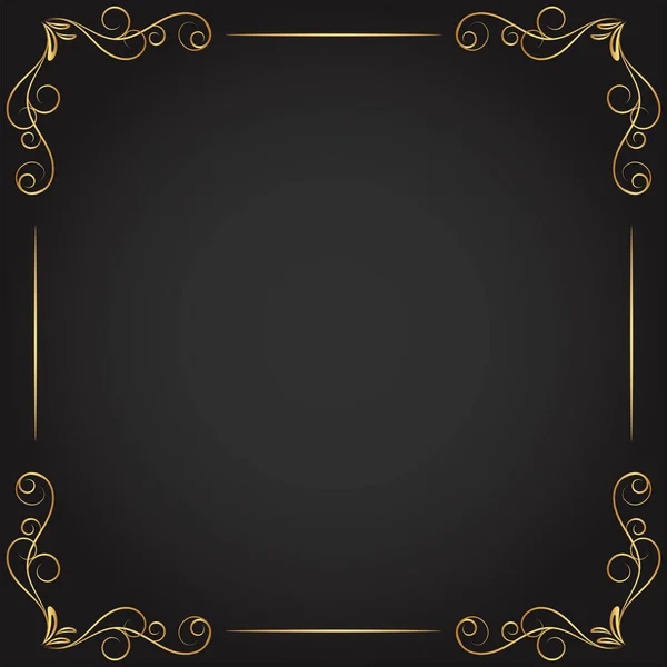 Klasik çiçek süsü kenarı, el çizimi dekoratif unsur, siyah arkaplanlı altın çiçeklerin vektör çizimi, sayfa dekorasyon kartları, düğün, pankart için Retro tasarım şablonu
