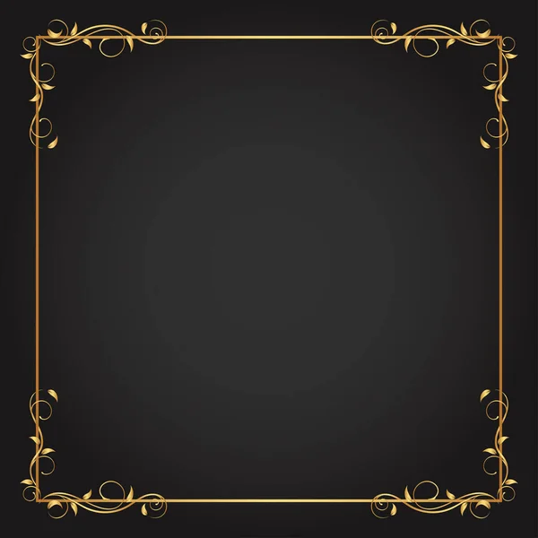 Klasik çiçek süsü kenarı, el çizimi dekoratif unsur, siyah arkaplanlı altın çiçeklerin vektör çizimi, sayfa dekorasyon kartları, düğün, pankart için Retro tasarım şablonu