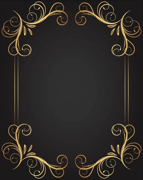 Klasik çiçek süsü kenarı, el çizimi dekoratif unsur, siyah arkaplanlı altın çiçeklerin vektör çizimi, sayfa dekorasyon kartları, düğün, pankart için Retro tasarım şablonu