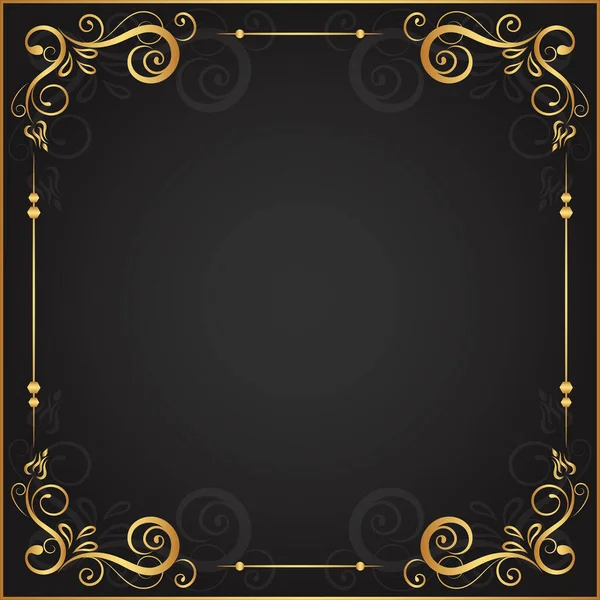 古色古香的花卉装饰边框 手工绘制的装饰元素 带有黑色背景的金花框架的矢量插图 页面装饰卡片的复古设计模板 — 图库矢量图片