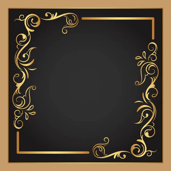 ヴィンテージ花の装飾の境界線 手描きの装飾要素 黒の背景を持つ金の花のフレームのベクトルイラスト ページ装飾カード 結婚式 バナーのためのレトロデザインテンプレート — ストックベクタ