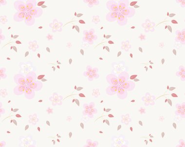 Kusursuz çiçek desenli arka plan, vektör kiraz çiçeği ve dal, el çizimi dekoratif, kumaş, ambalaj, dekoratif baskı, tekstil