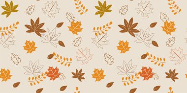 Kusursuz sonbahar desenli arka plan, vektör çiçekli sonbahar, elle çizilmiş dekoratif element, kumaş, ambalaj, dekoratif baskı, tekstil için pürüzsüz arka plan ve duvar kağıtları