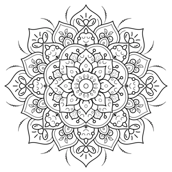 Fiore Circolare Mandala Con Carino Stile Floreale Cartone Animato Modello — Vettoriale Stock