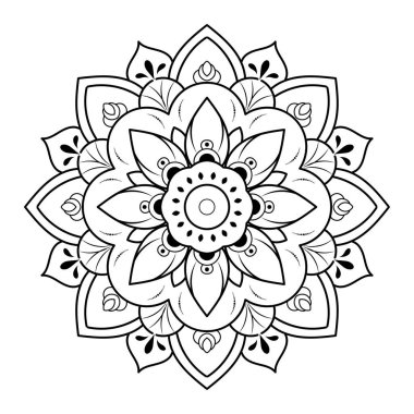 Klasik çiçek desenli dairesel çiçek mandala, Vector mandala Oriental desenli, elle çizilmiş dekoratif element. Çiçekli eşsiz bir tasarım. Sayfa logosu için rahatlama ve meditasyon kullanımını kavra
