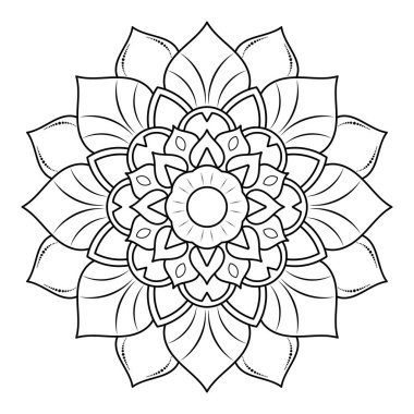 Klasik çiçek desenli dairesel çiçek mandala, Vector mandala Oriental desenli, elle çizilmiş dekoratif element. Çiçekli eşsiz bir tasarım. Sayfa logosu için rahatlama ve meditasyon kullanımını kavra