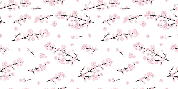 Fondo Flores Ramas Cerezo Japonés Sin Costuras Ilustración Vectores Flores — Vector de stock