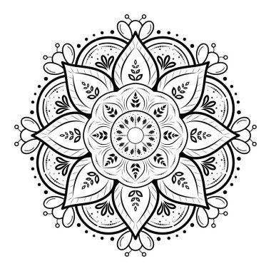 Klasik çiçek desenli dairesel çiçek mandala, Vector mandala Oriental desenli, elle çizilmiş dekoratif element. Çiçekli eşsiz bir tasarım. Sayfa logosu için rahatlama ve meditasyon kullanımını kavra