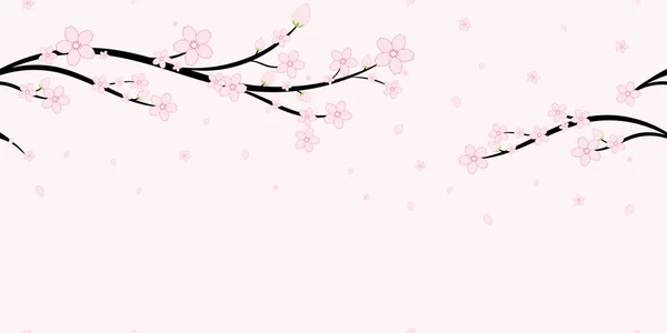 Seamless Japanese Cherry Blossoms Branches Pattern Background Sakura Flower Vector — Stock Vector
