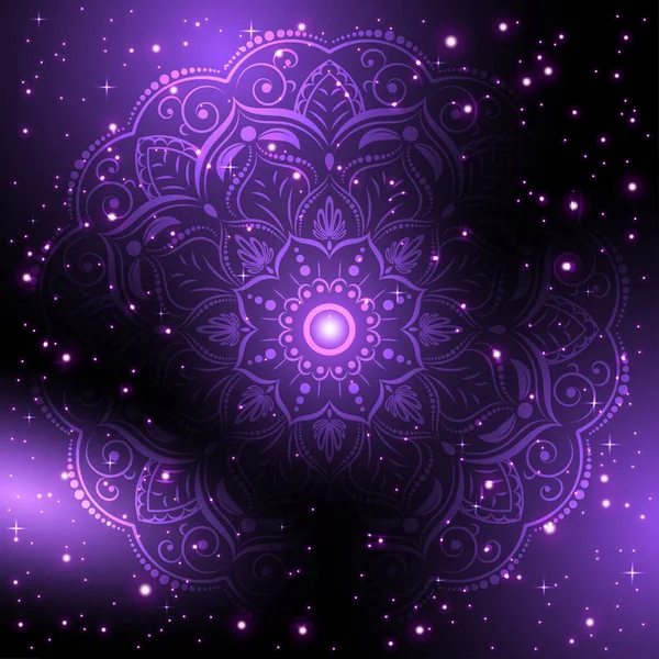 Цветочная Мандала Фоном Галактики Векторная Мандала Восточный Узор Ручной Рисунок — стоковый вектор