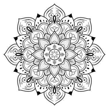 Klasik çiçek desenli dairesel çiçek mandala, Vector mandala Oriental desenli, elle çizilmiş dekoratif element. Çiçekli eşsiz bir tasarım. Sayfa logosu için rahatlama ve meditasyon kullanımını kavra