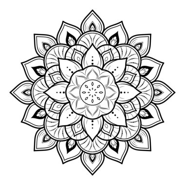 Klasik çiçek desenli dairesel çiçek mandala, Vector mandala Oriental desenli, elle çizilmiş dekoratif element. Çiçekli eşsiz bir tasarım. Sayfa logosu için rahatlama ve meditasyon kullanımını kavra