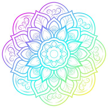 Klasik çiçek desenli dairesel çiçek mandala, Vector mandala Oriental desenli, elle çizilmiş dekoratif element. Çiçekli eşsiz bir tasarım. Sayfa logosu için rahatlama ve meditasyon kullanımını kavra