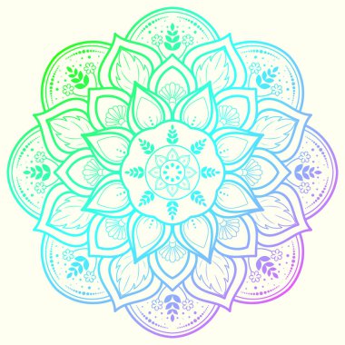 Klasik çiçek desenli dairesel çiçek mandala, Vector mandala Oriental desenli, elle çizilmiş dekoratif element. Çiçekli eşsiz bir tasarım. Sayfa logosu için rahatlama ve meditasyon kullanımını kavra