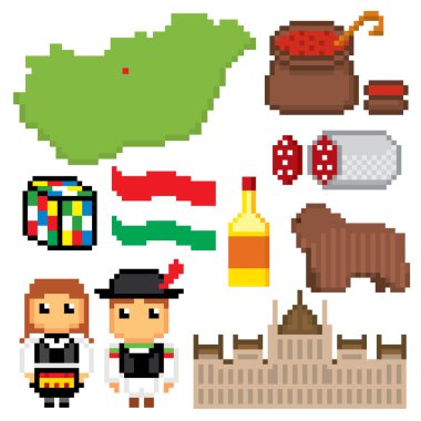 Macaristan Icons set. Piksel sanat. 