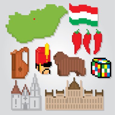 Macaristan Icons set. Piksel sanat. 
