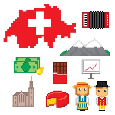 İsviçre Icons set. Piksel sanat