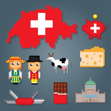 İsviçre Icons set. Piksel sanat