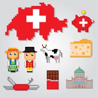 İsviçre Icons set. Piksel sanat
