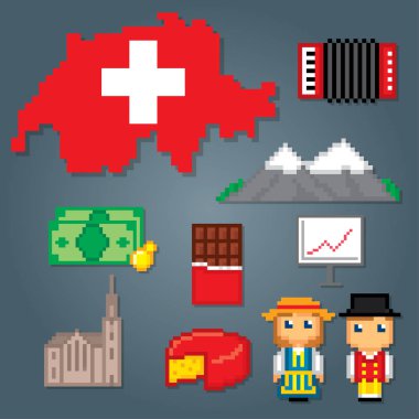 İsviçre Icons set. Piksel sanat