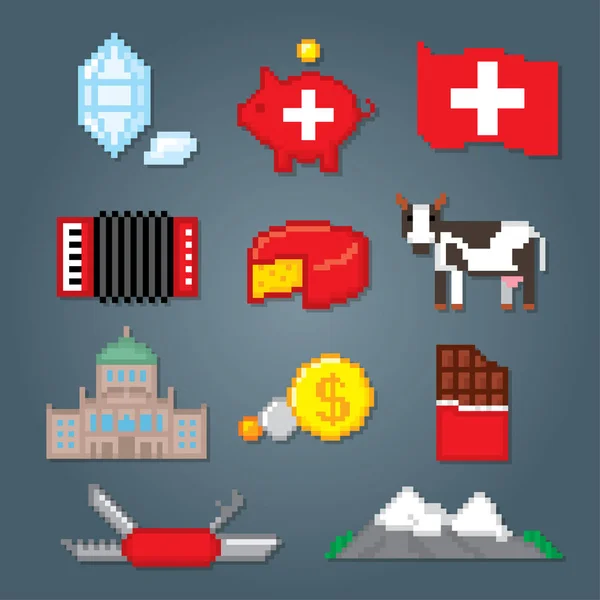 瑞士图标设置。像素艺术 — 图库矢量图片