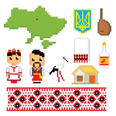 Ukrayna piksel sanat Icons set